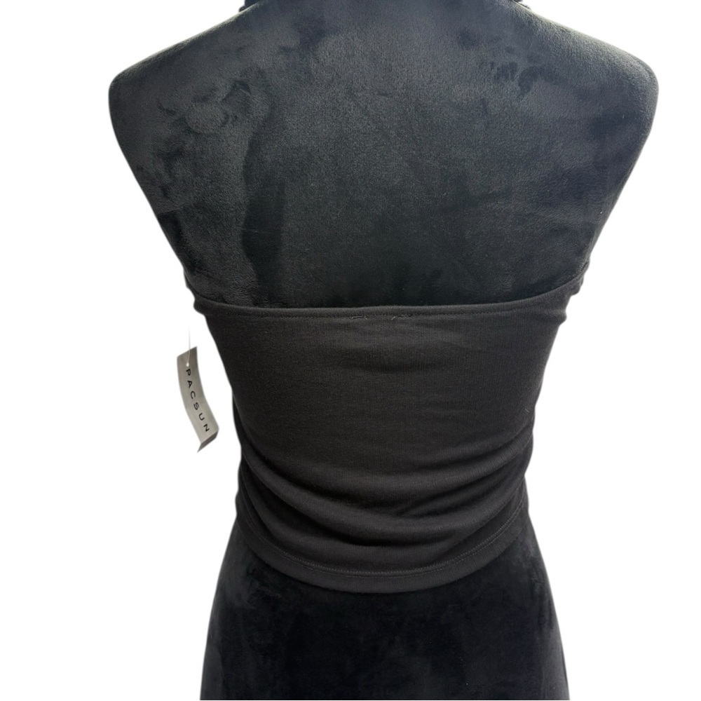 NWT PacSun Black Ruffle Trim Halter Top Tie Front Crop XS - Picture 4 of 8